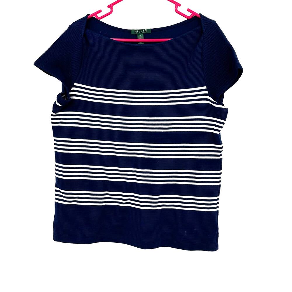 Lauren Ralph Lauren Size Medium Shirt Navy & White Stripped Basic Everyday Top